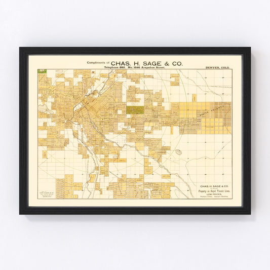 vintage map of denver, colorado, 1889