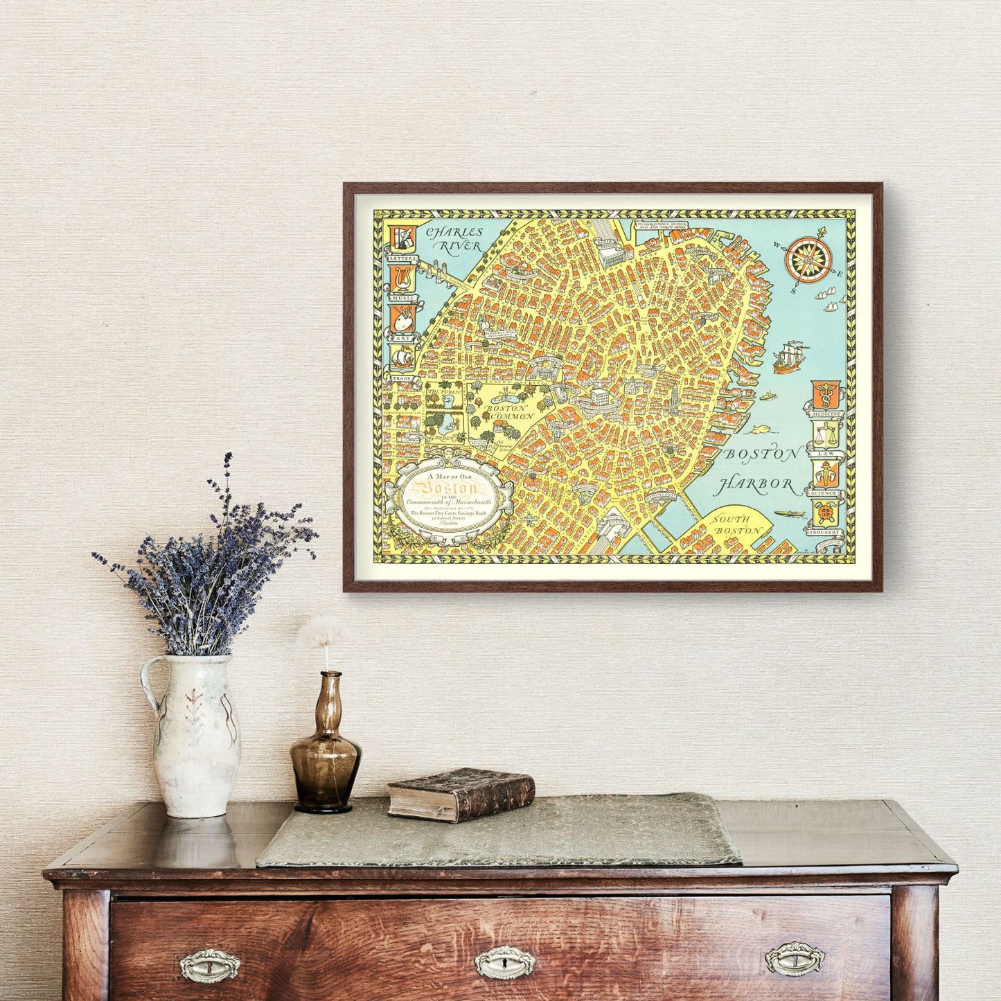 Vintage Map of Boston, Massachusetts 1929 Wall Art