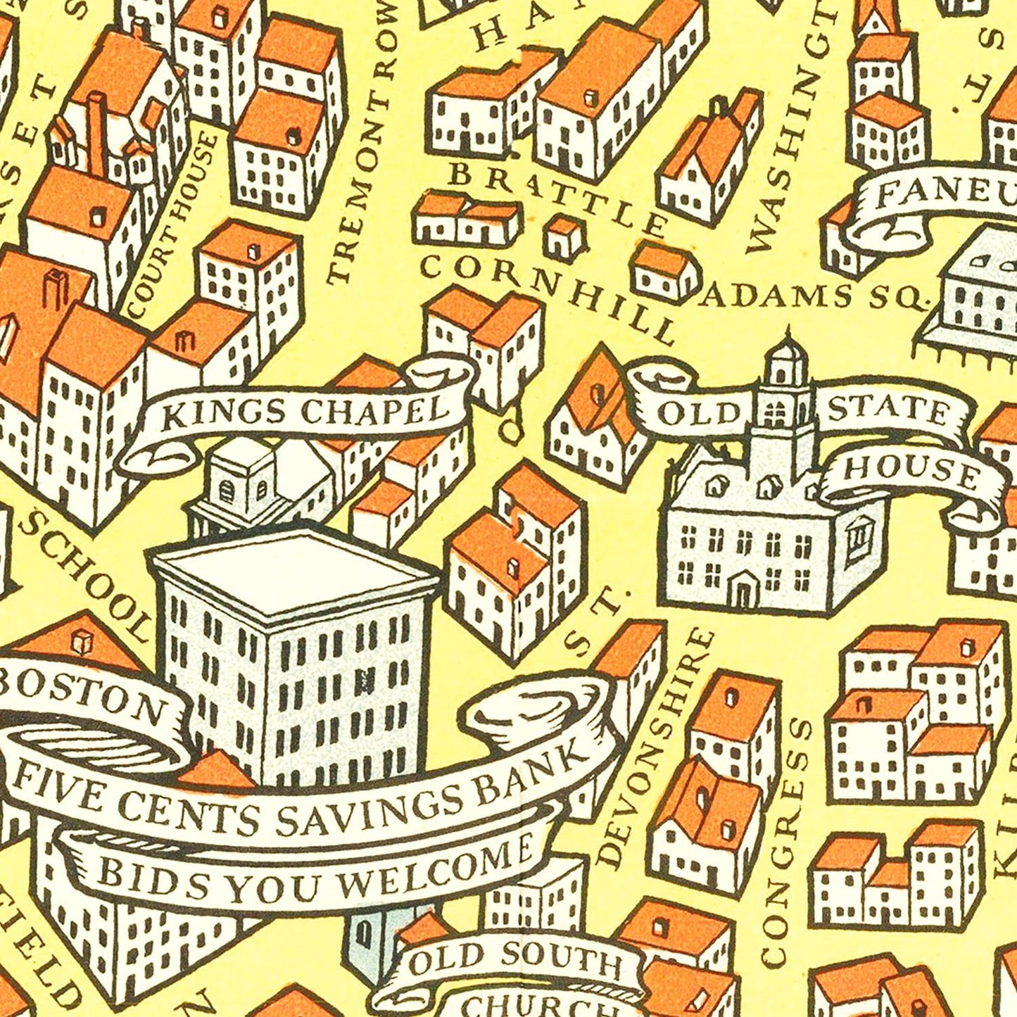Vintage Map of Boston, Massachusetts 1929 Wall Art