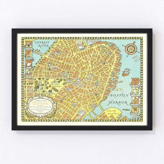 Vintage map of Boston Massachusetts 1929, Roaring Twenties restored print