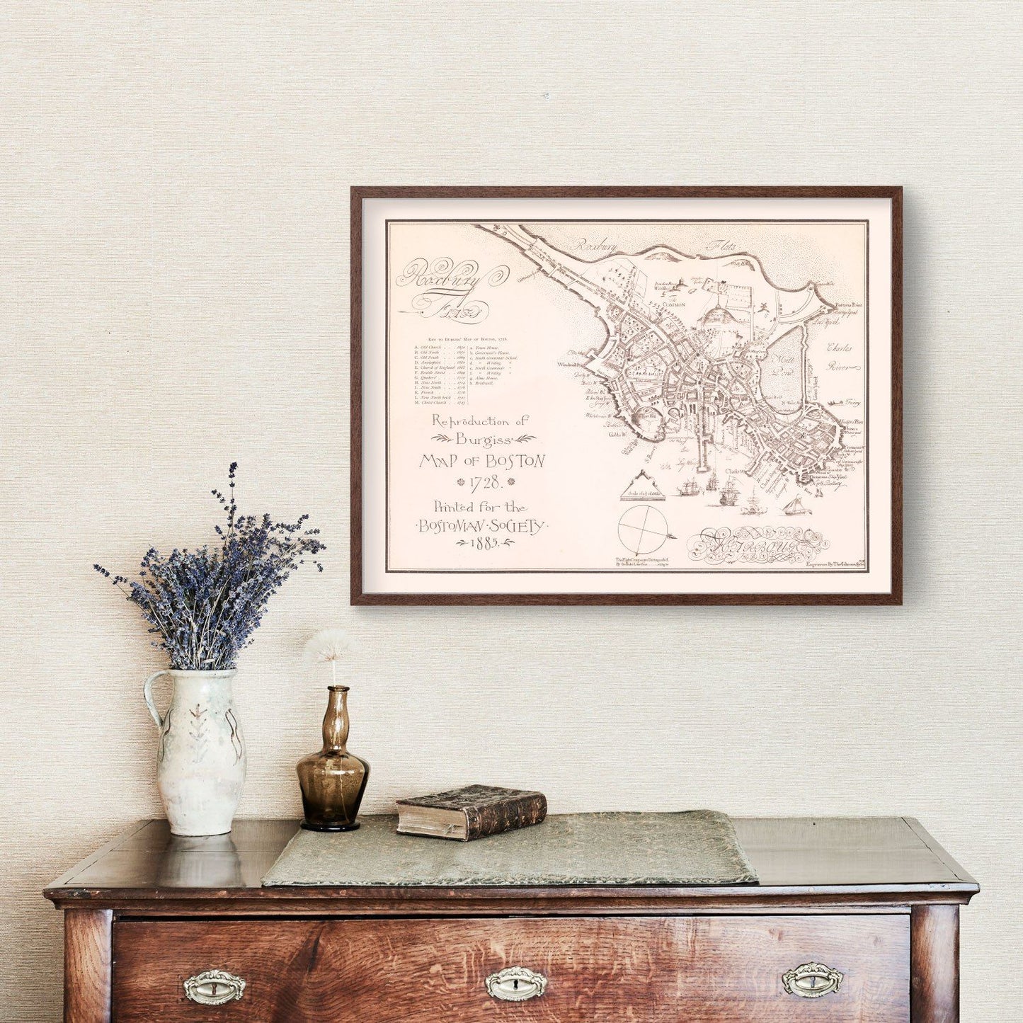 Vintage Map of Boston, Massachusetts, 1728