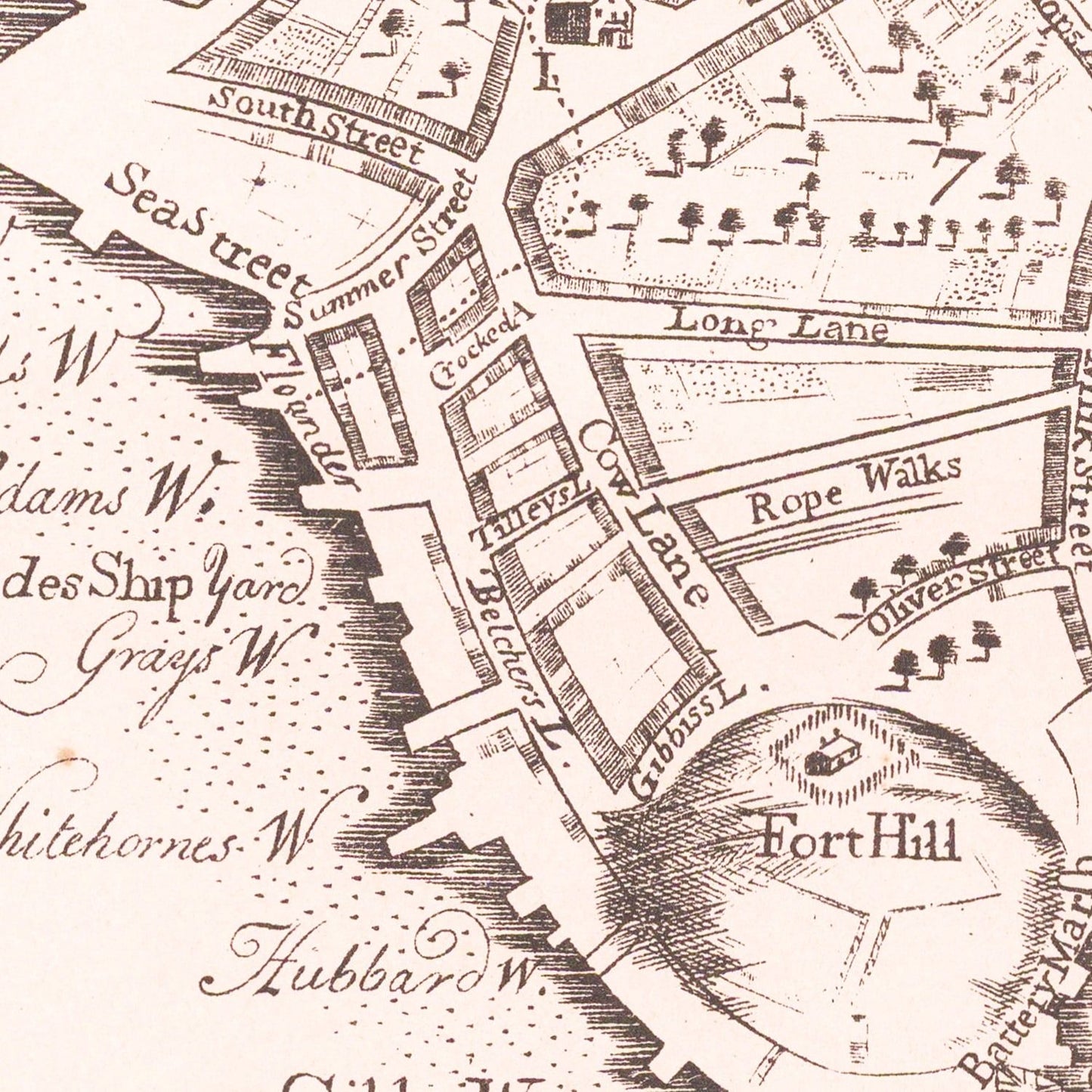 Vintage Map of Boston, Massachusetts, 1728