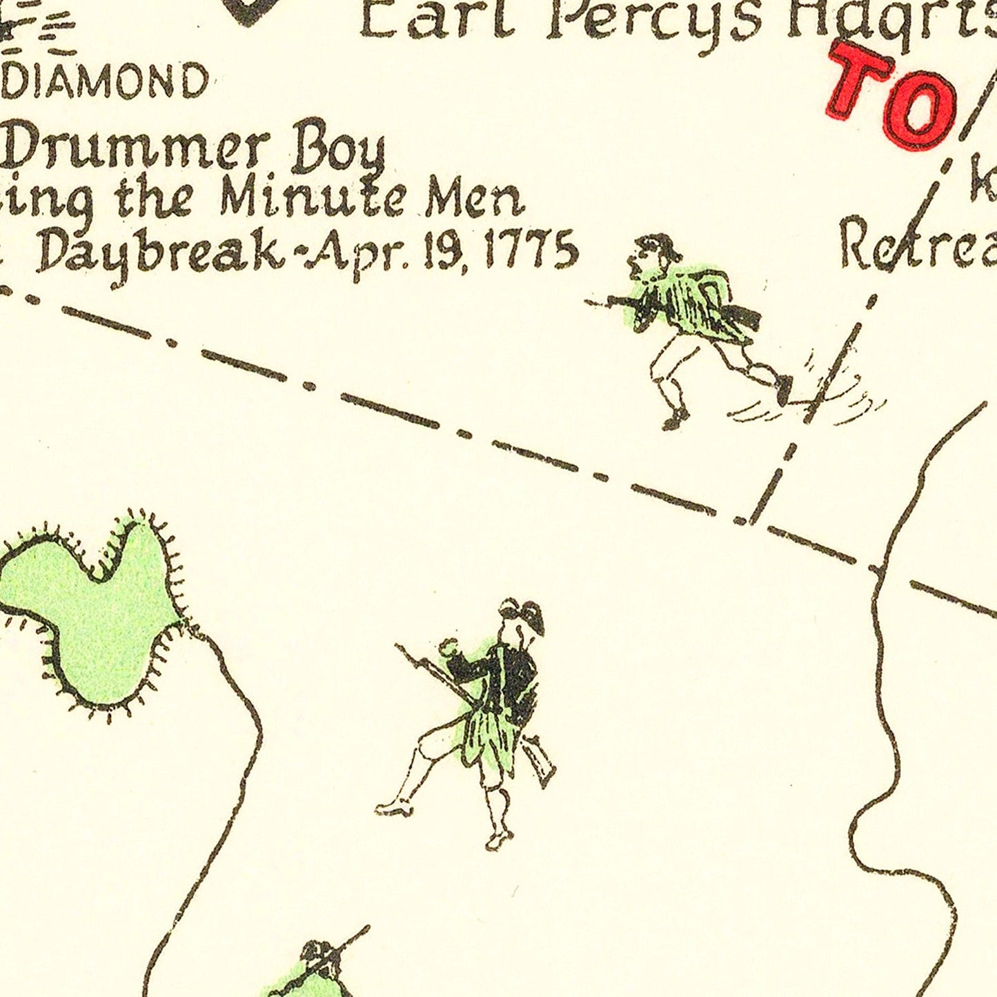 Vintage Map of Paul Revere's Ride, Massachusetts, 1929