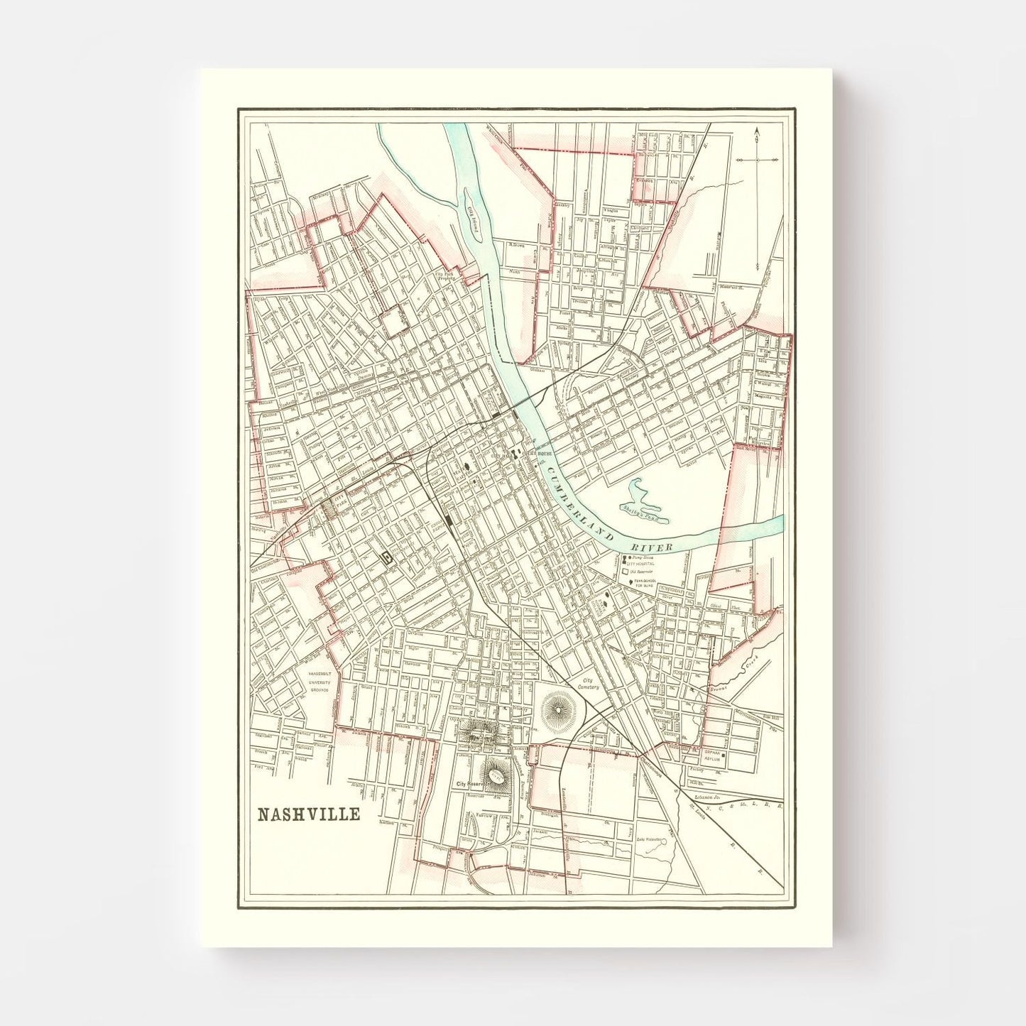 Vintage Map of Nashville, Tennessee, 1895