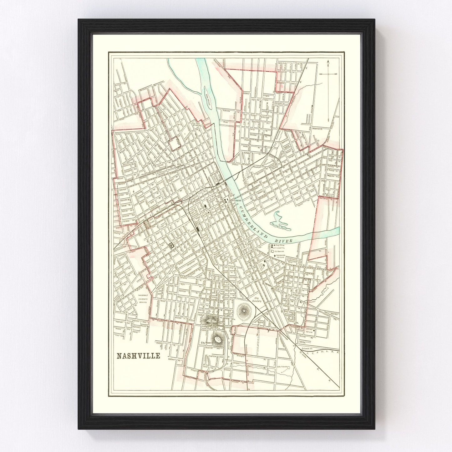 Vintage map of Nashville, Tennessee, 1895