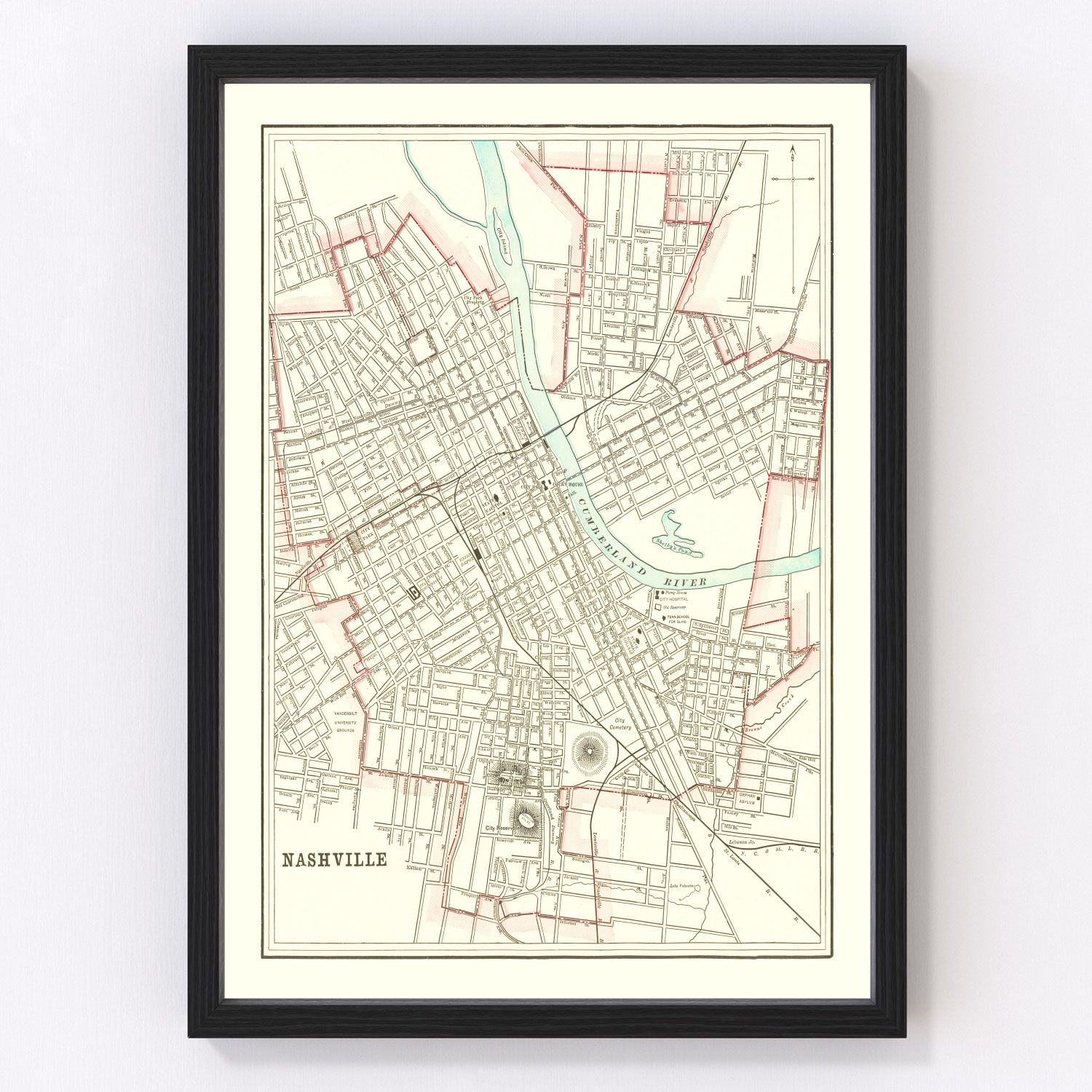 Vintage map of Nashville, Tennessee, 1895