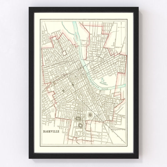 Vintage map of Nashville, Tennessee, 1895