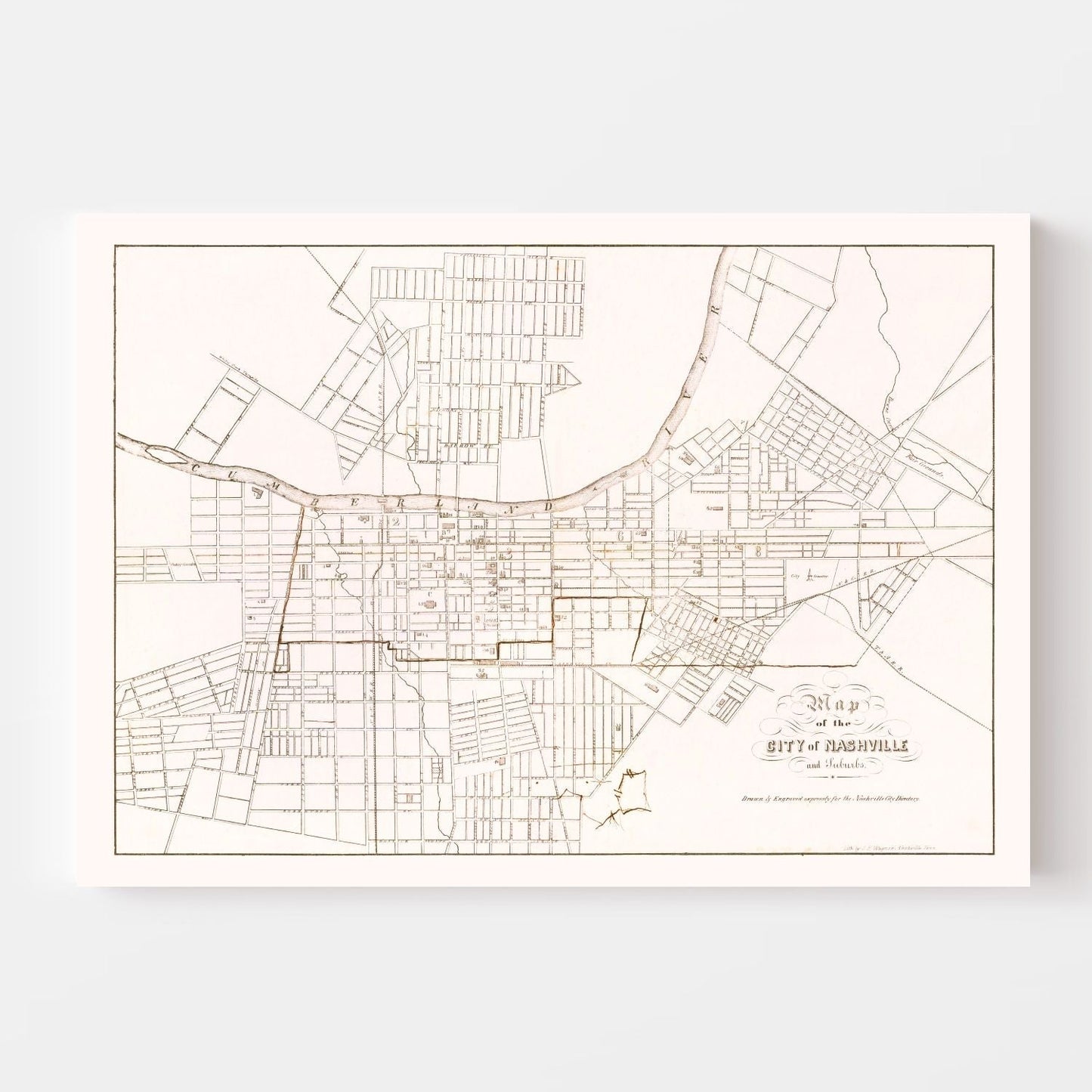 Vintage Map of Nashville, Tennessee, 1860