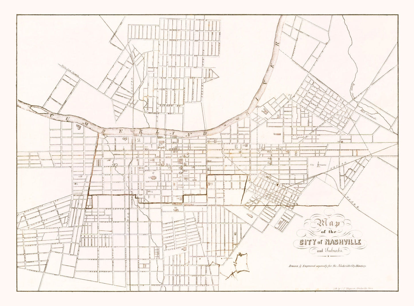 Vintage Map of Nashville, Tennessee, 1860