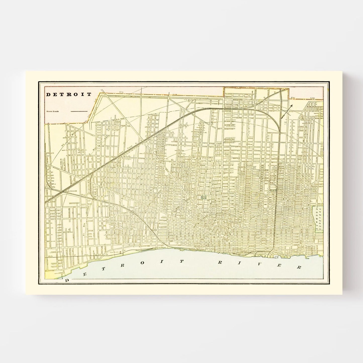 Vintage Map of Detroit, Michigan 1892