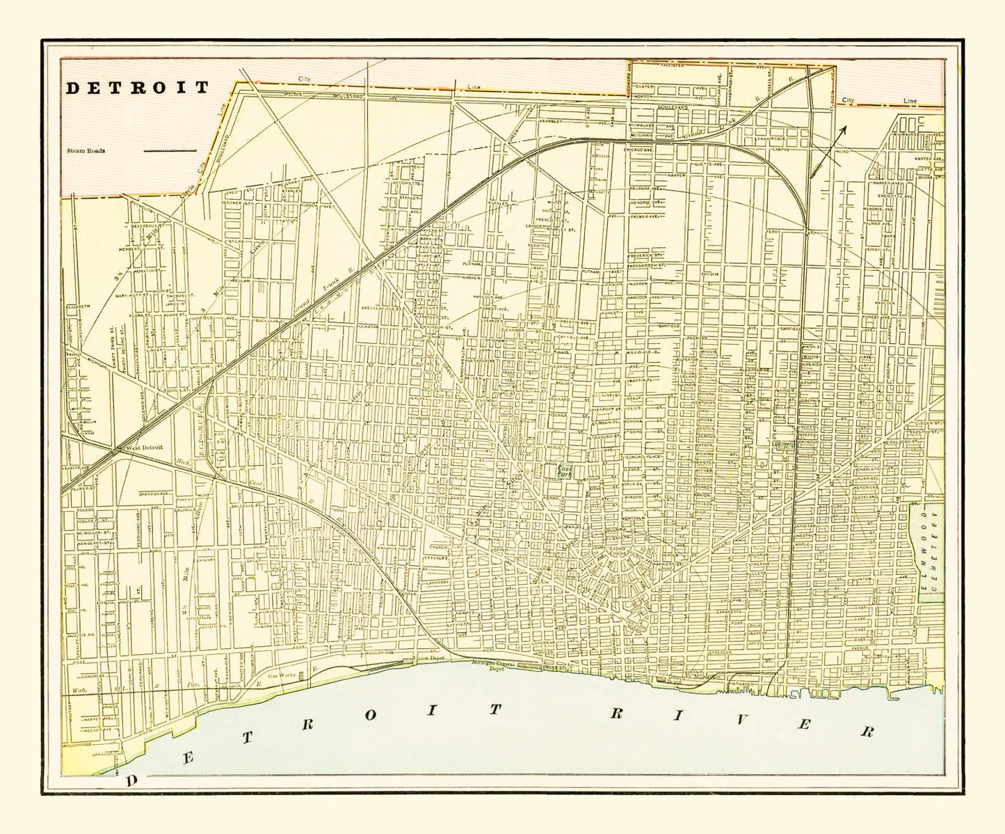 Vintage Map of Detroit, Michigan 1892
