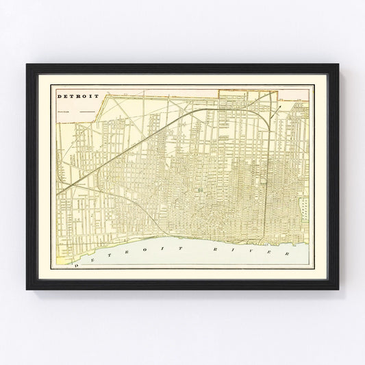 Vintage restored map of Detroit, Michigan, 1892, late-Victorian industrial city cartography