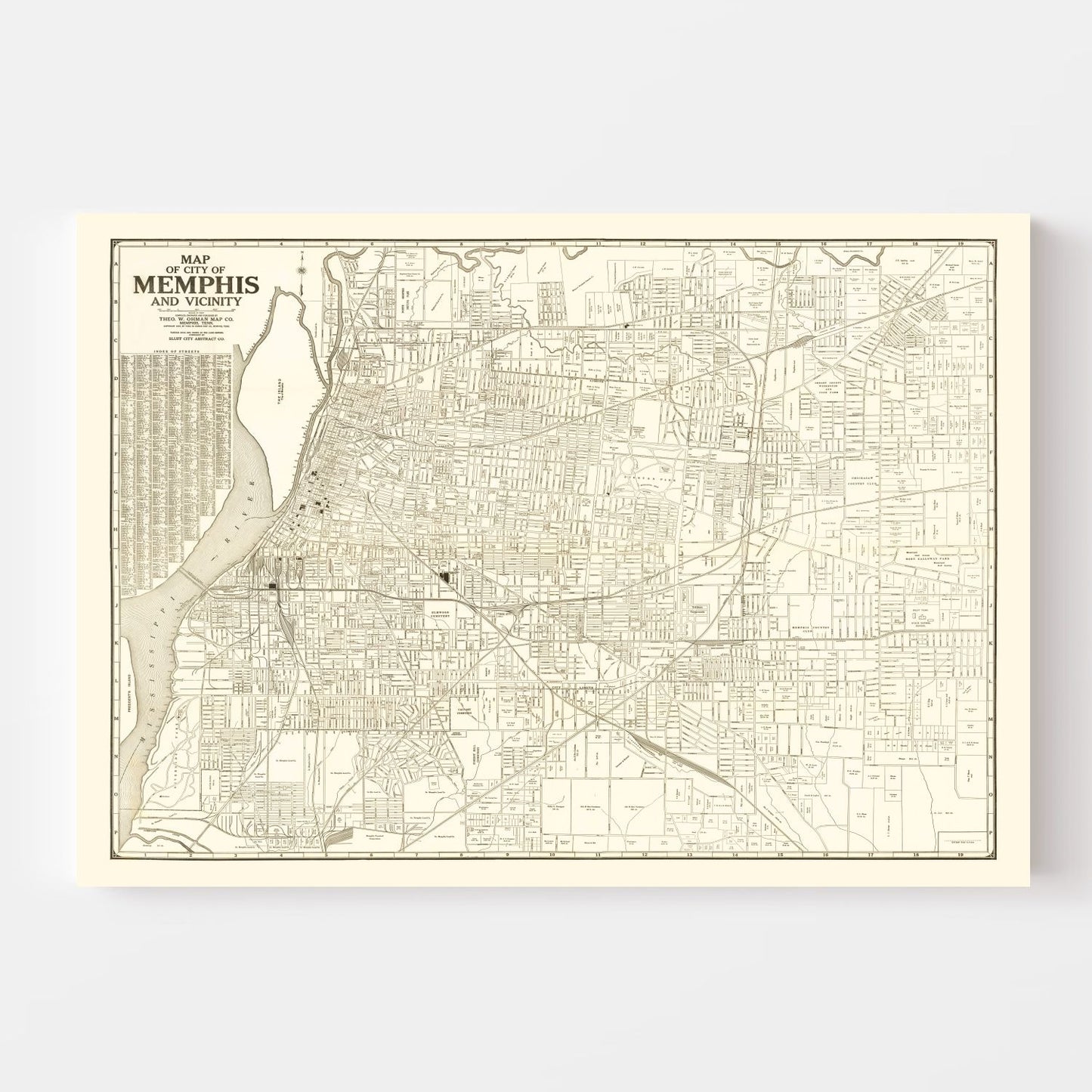 Vintage Map of Memphis, Tennessee, 1925