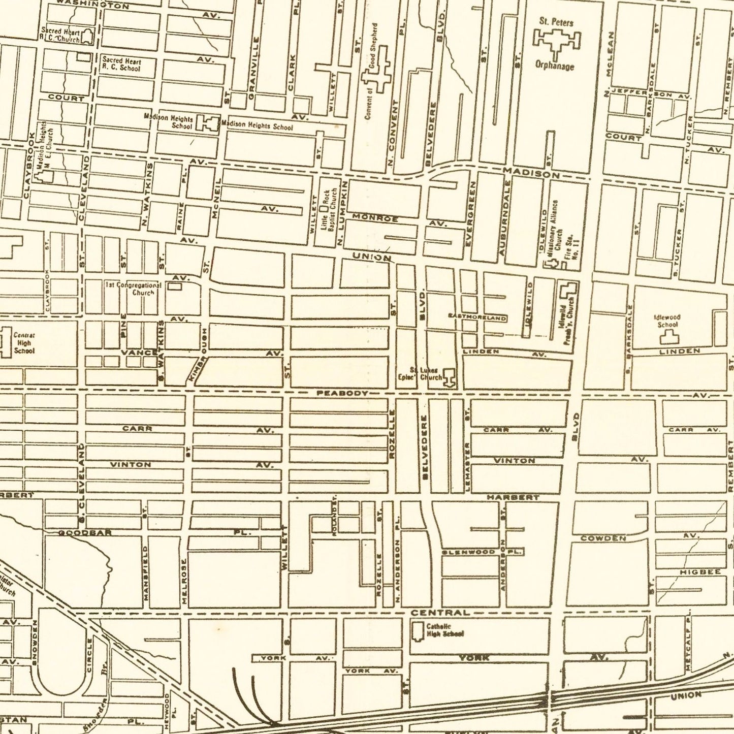 Vintage Map of Memphis, Tennessee, 1925