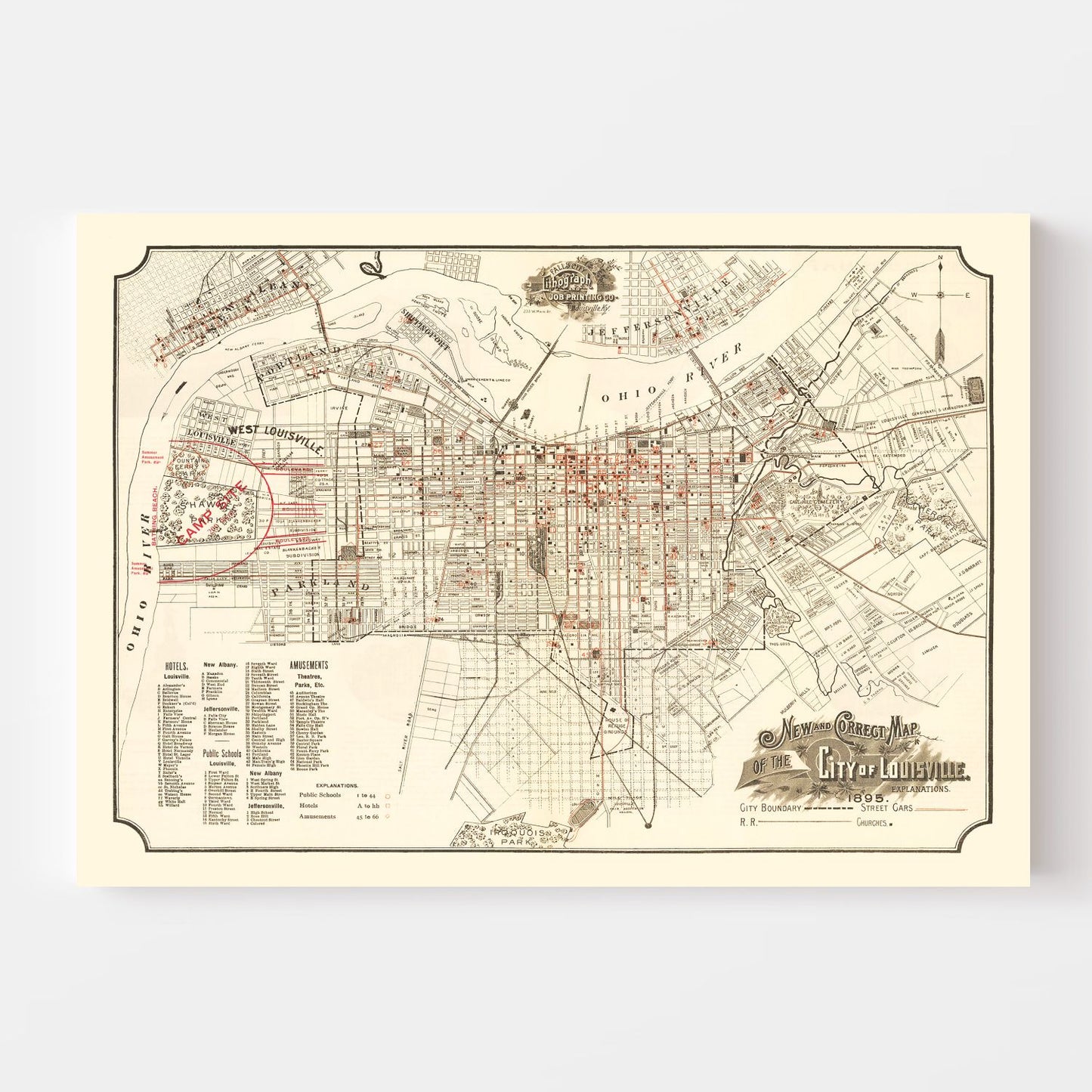 Vintage Map of Louisville, Kentucky, 1895