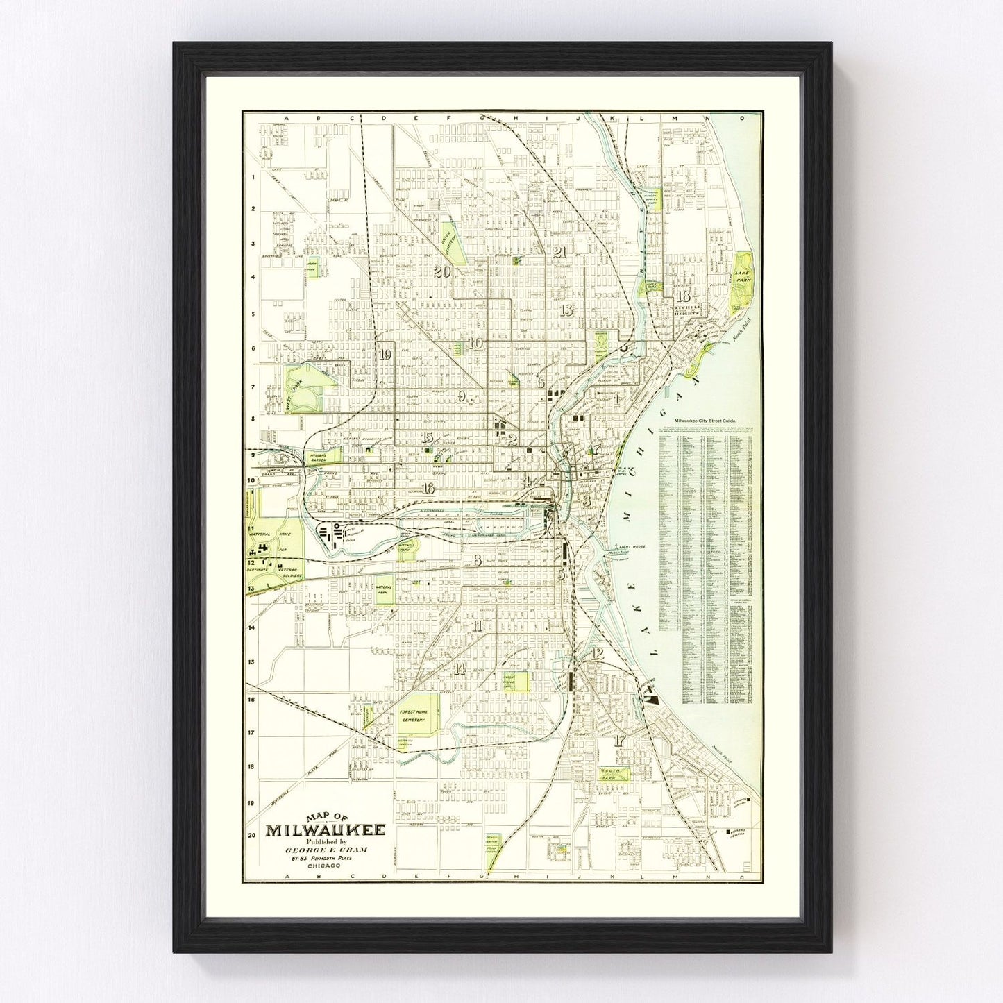 vintage map of Milwaukee, Wisconsin, 1898