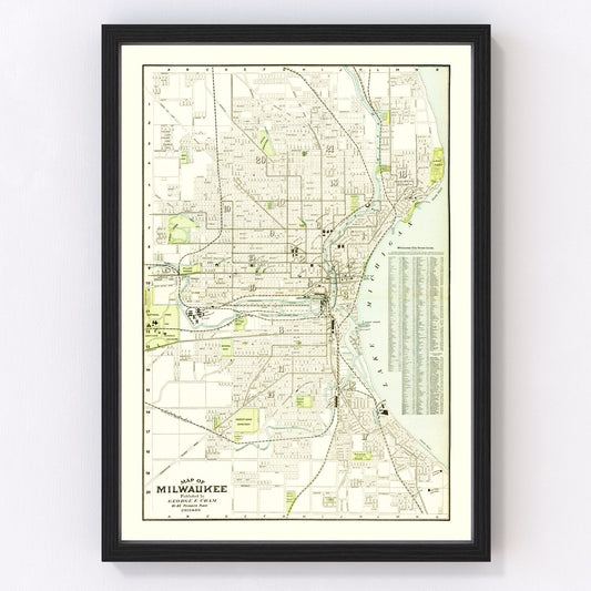 vintage map of Milwaukee, Wisconsin, 1898