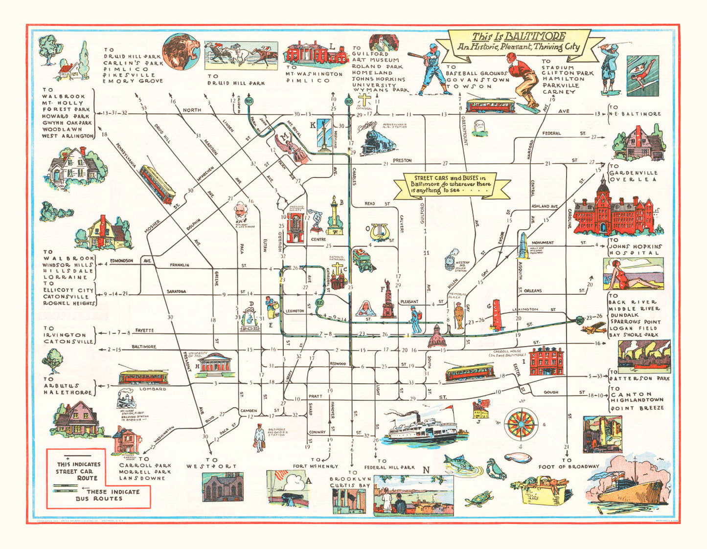Vintage Map of Baltimore, Maryland, 1929