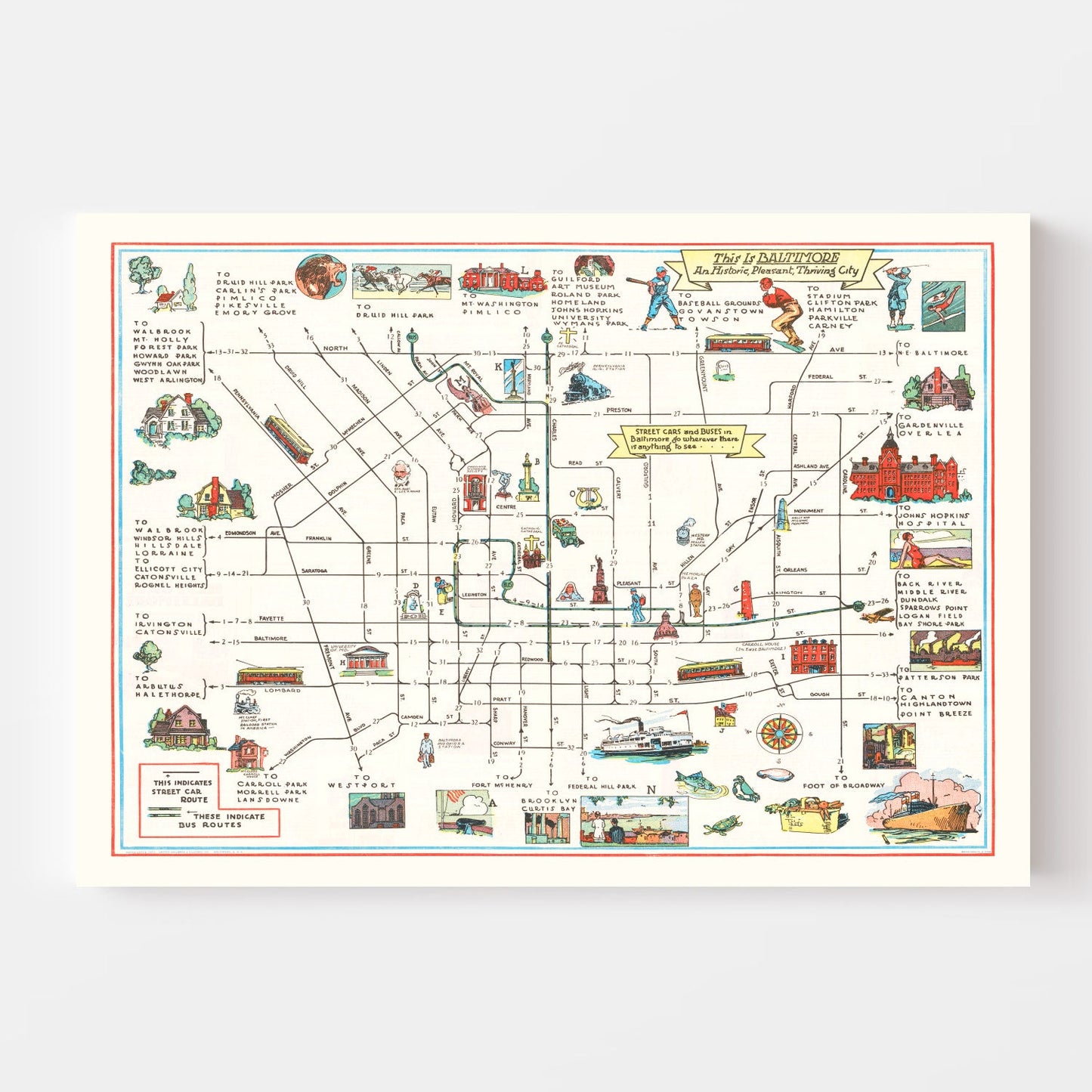 Vintage Map of Baltimore, Maryland, 1929