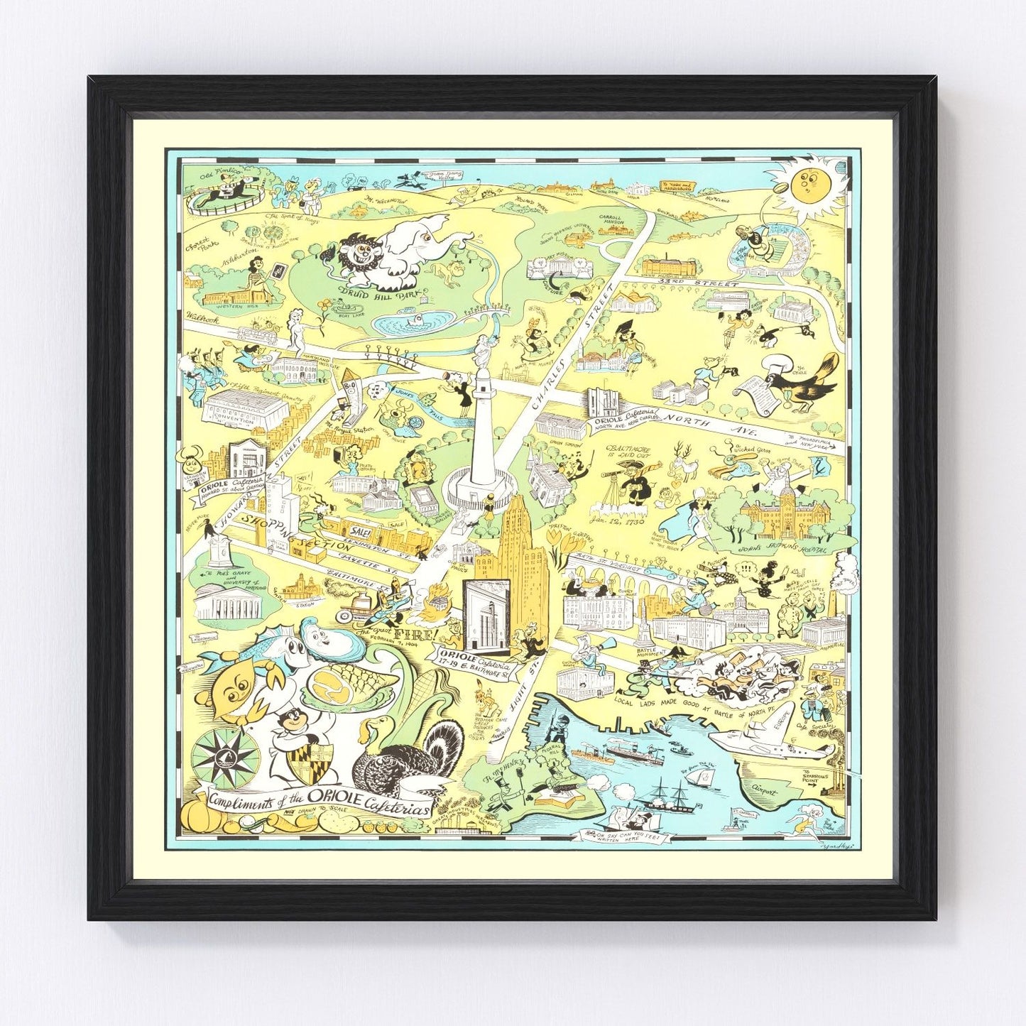 Vintage map of Baltimore, Maryland, 1935 — parks and stadiums