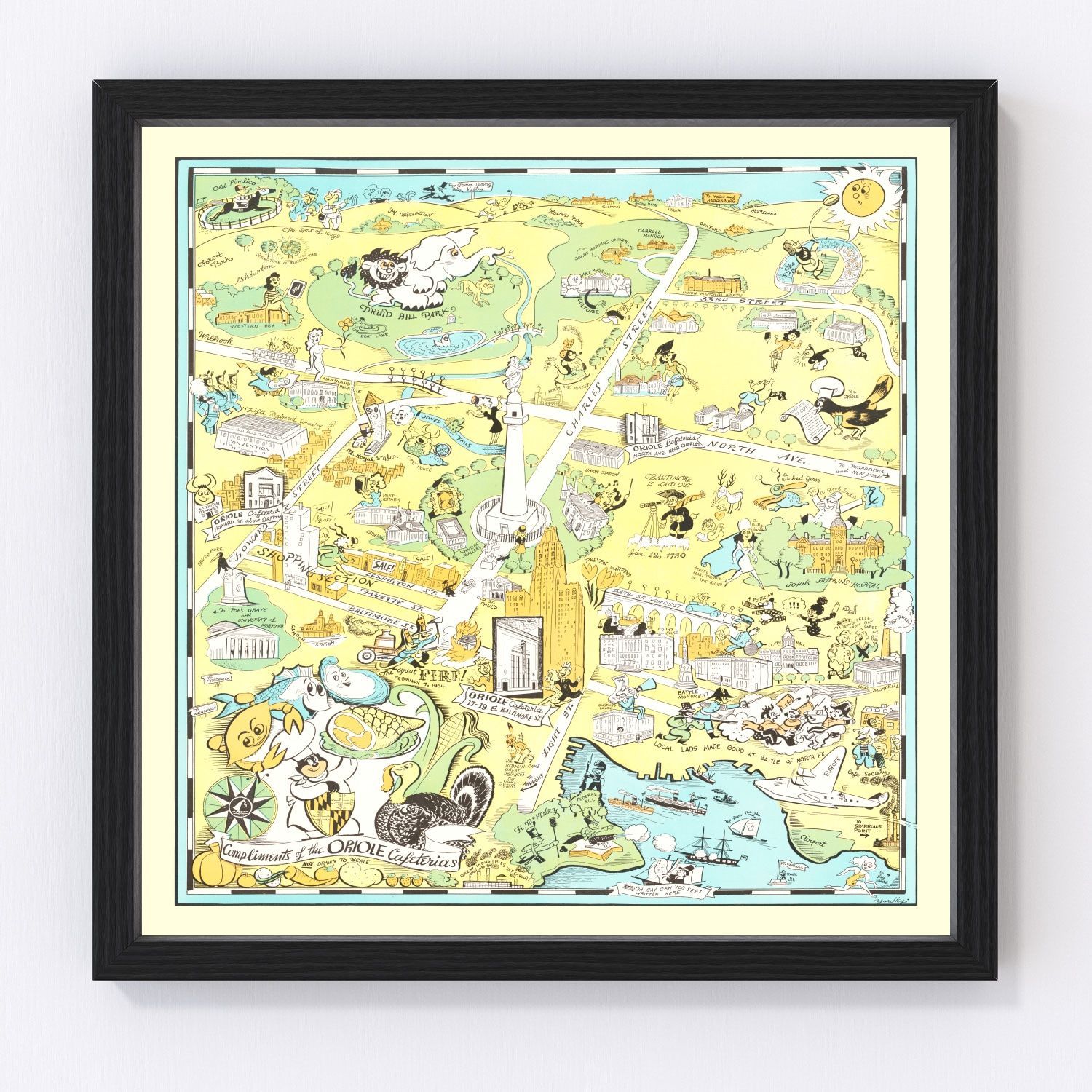 Vintage map of Baltimore, Maryland, 1935 — parks and stadiums