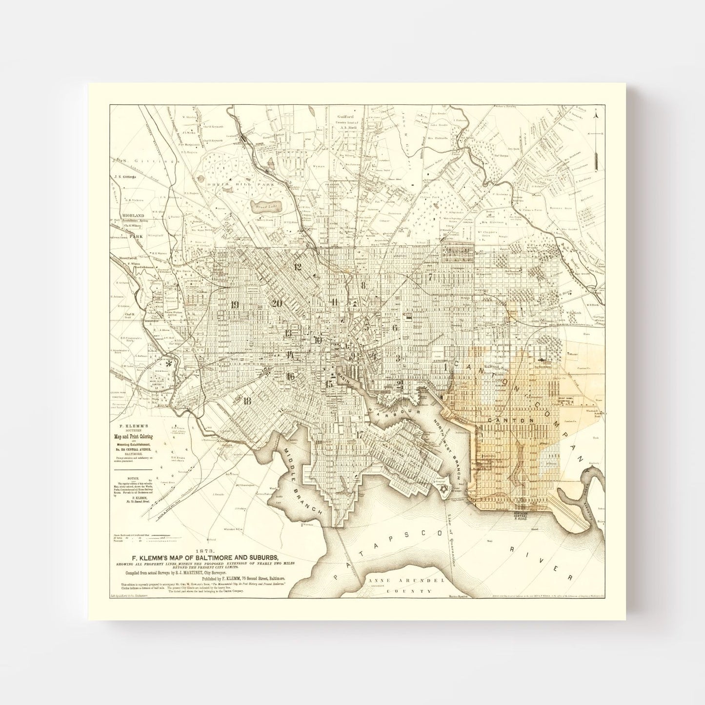 Vintage Map of Baltimore, Maryland, 1873