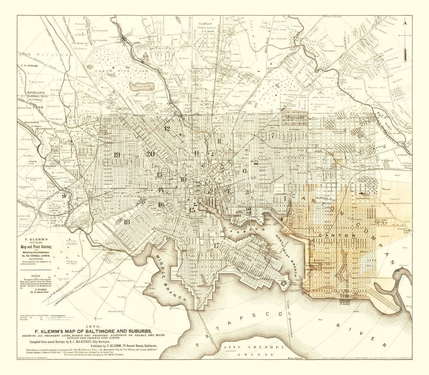 Vintage Map of Baltimore, Maryland, 1873