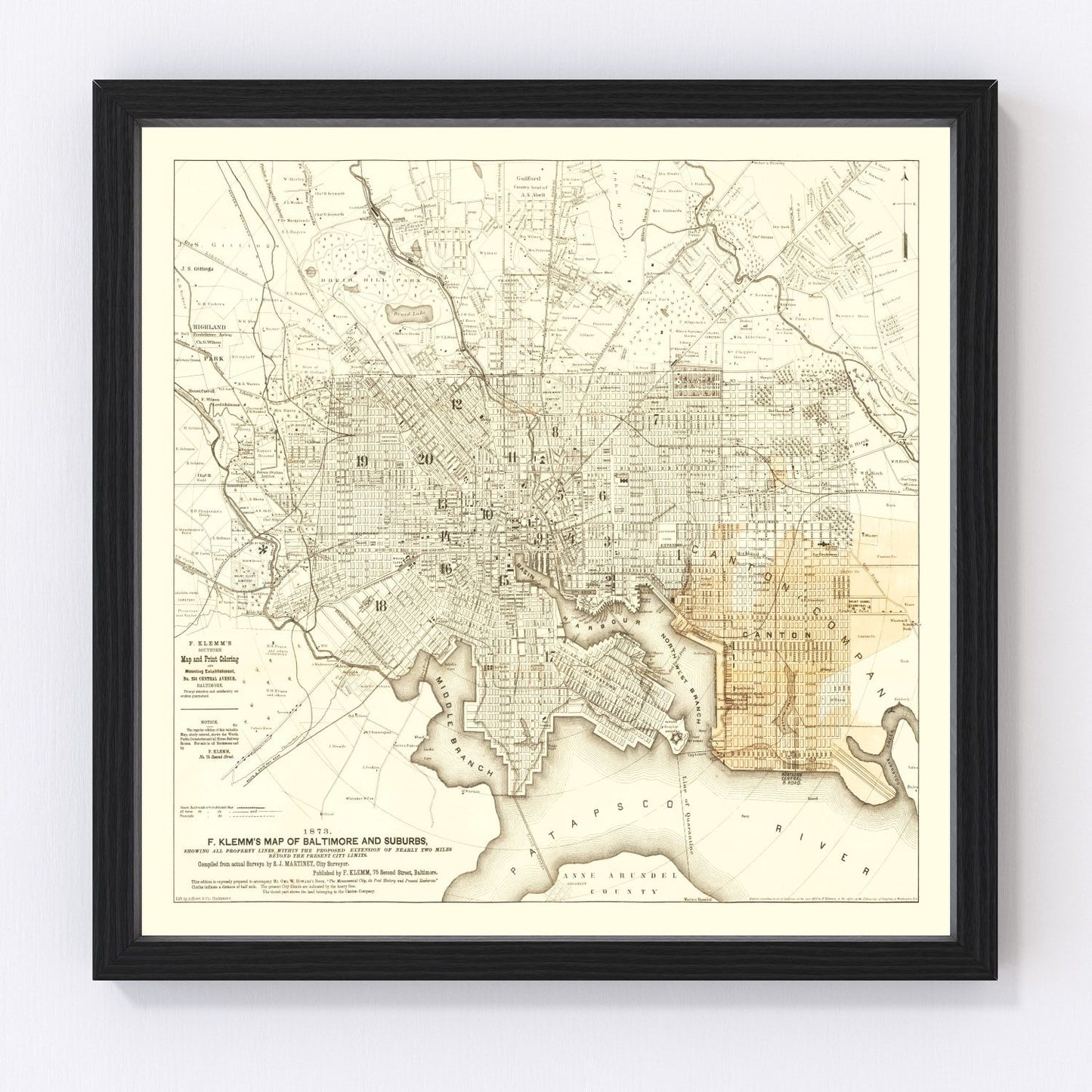 Vintage map of Baltimore, Maryland, 1873