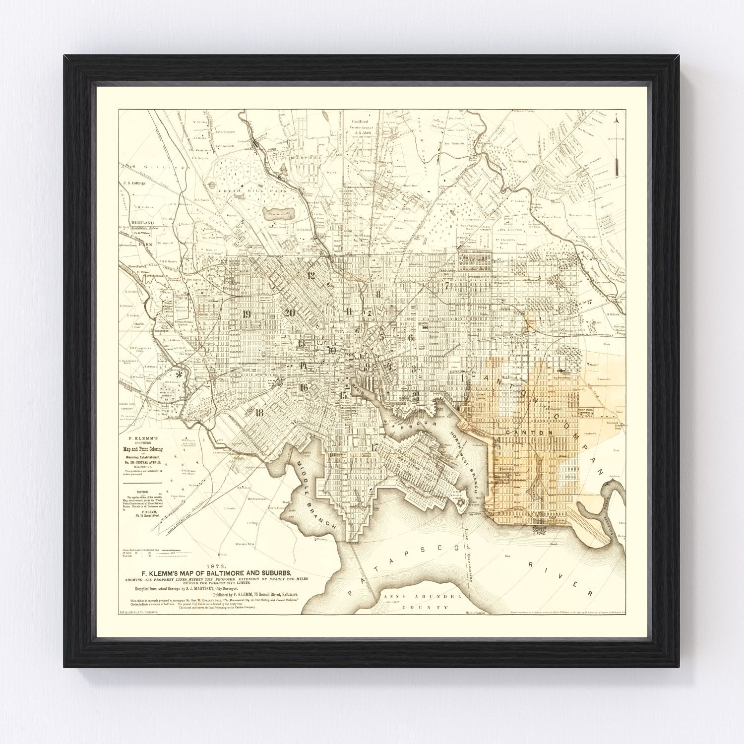 Vintage map of Baltimore, Maryland, 1873