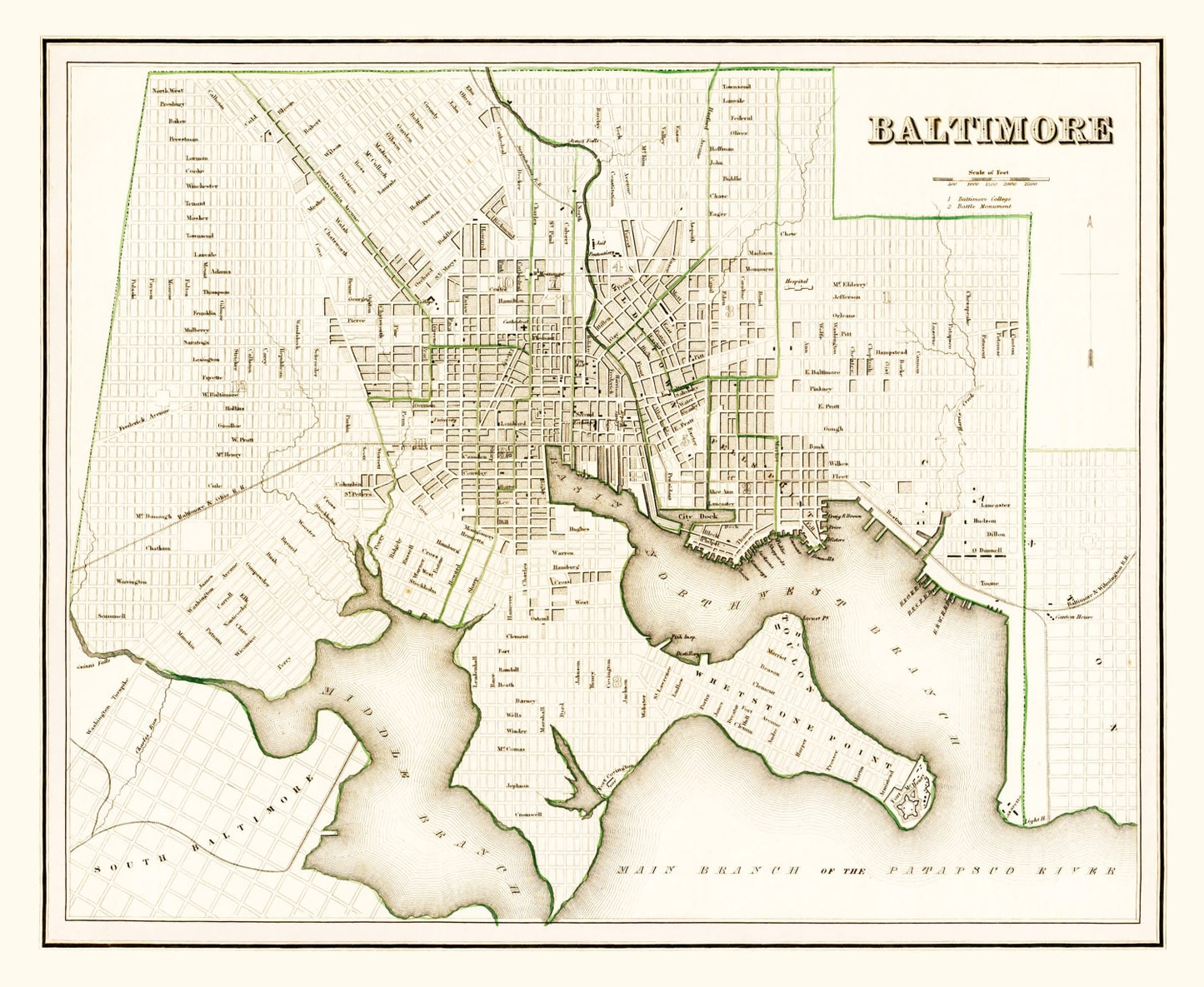 Vintage Map of Baltimore, Maryland, 1838
