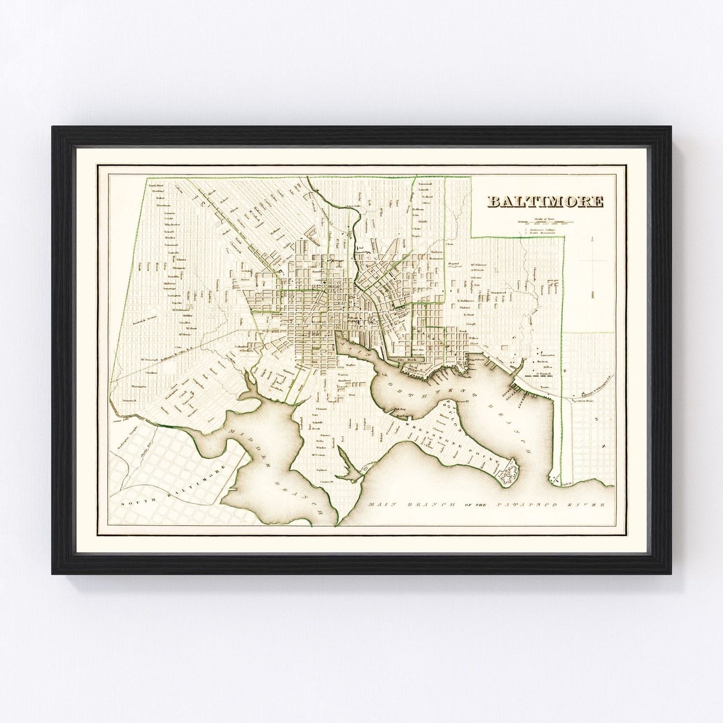 Vintage map of Baltimore, Maryland, 1838