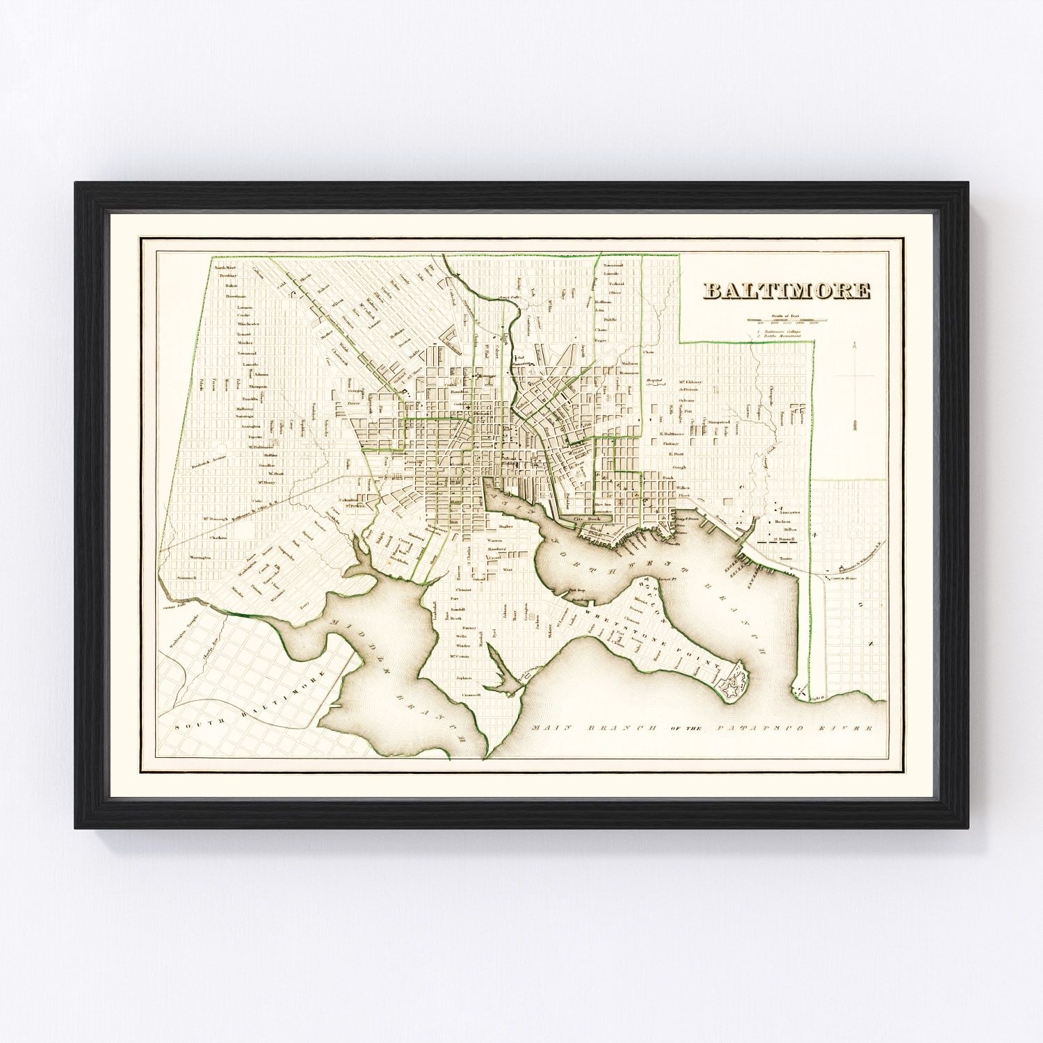 Vintage map of Baltimore, Maryland, 1838