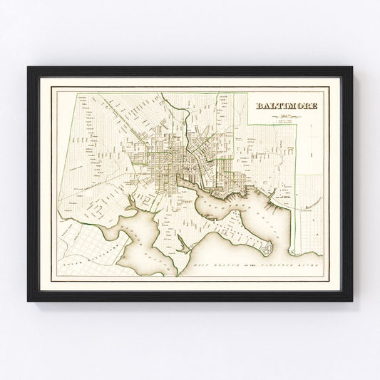 Vintage map of Baltimore, Maryland, 1838