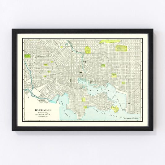 Vintage map of Baltimore, Maryland, 1892