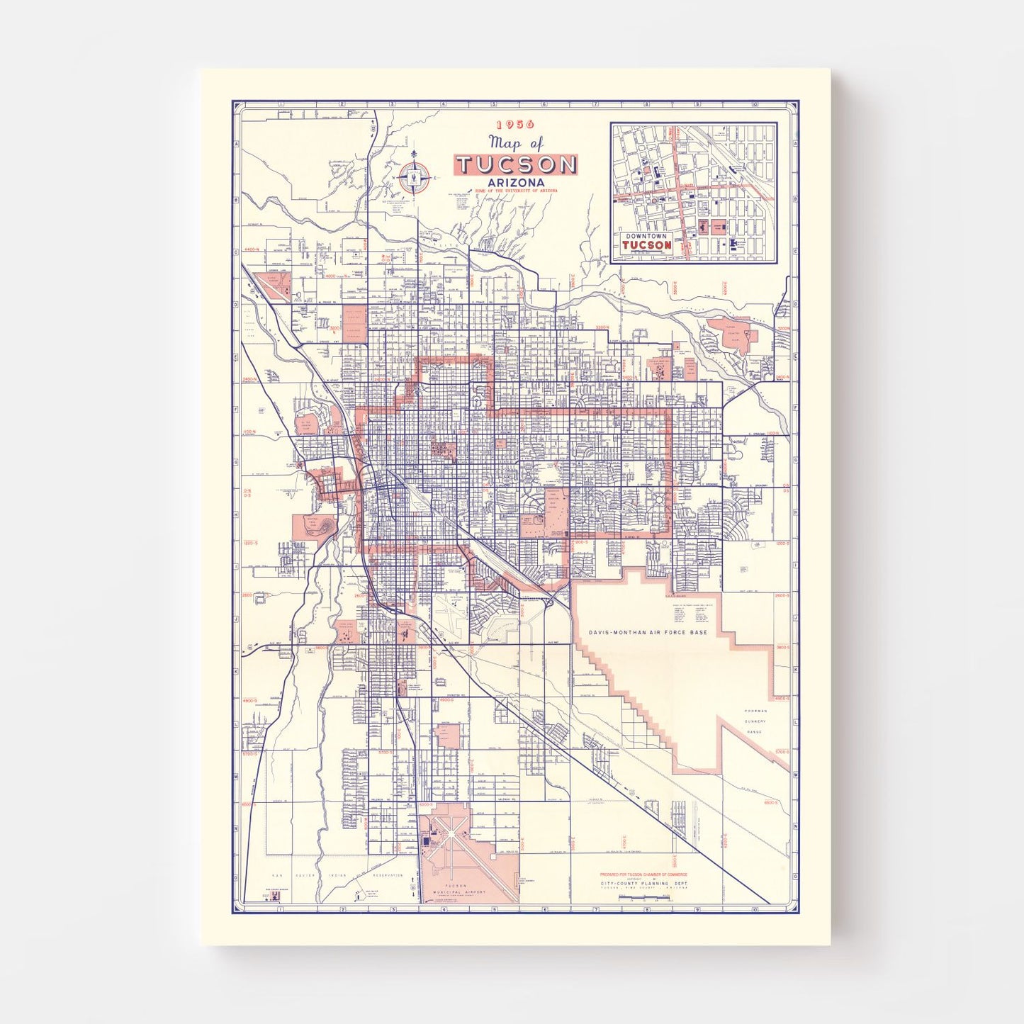 Vintage Map of Tucson, Arizona, 1956
