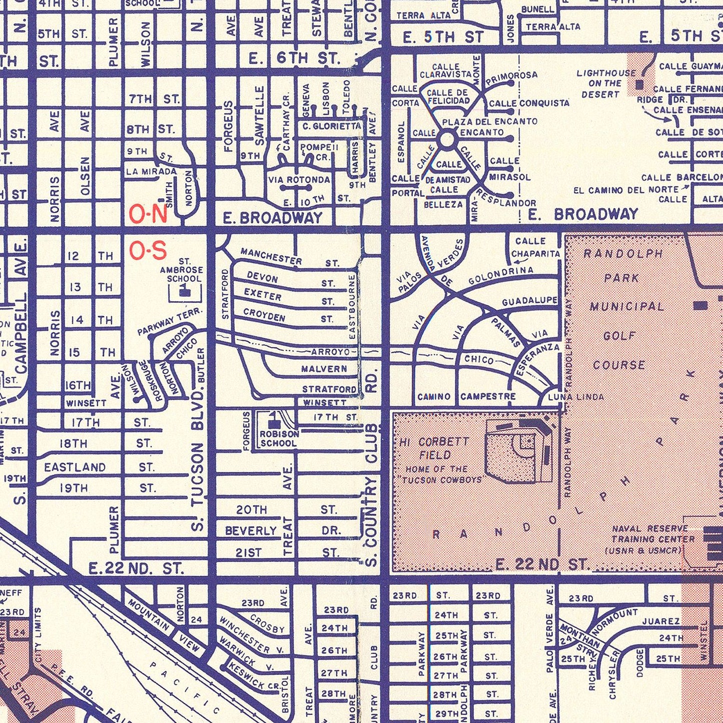 Vintage Map of Tucson, Arizona, 1956