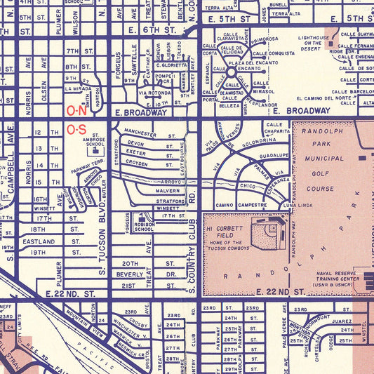 Vintage Map of Tucson, Arizona, 1956