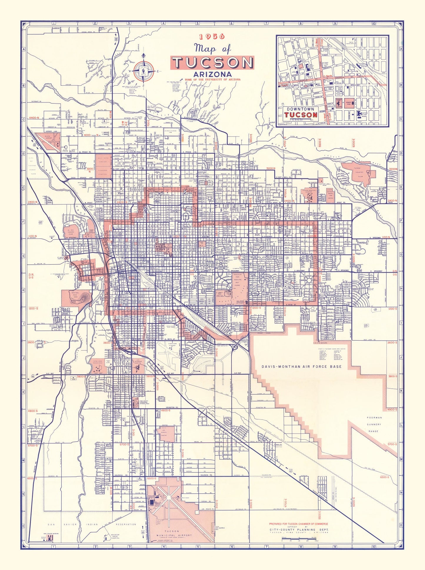 Vintage Map of Tucson, Arizona, 1956