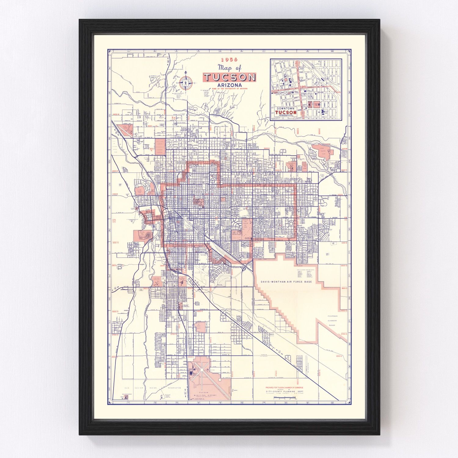 vintage map of Tucson, Arizona, 1956