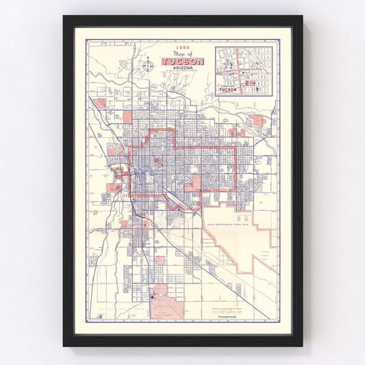 vintage map of Tucson, Arizona, 1956