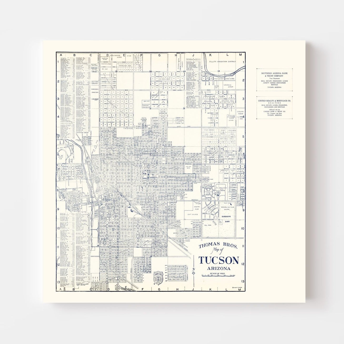 Vintage Map of Tucson, Arizona, 1920