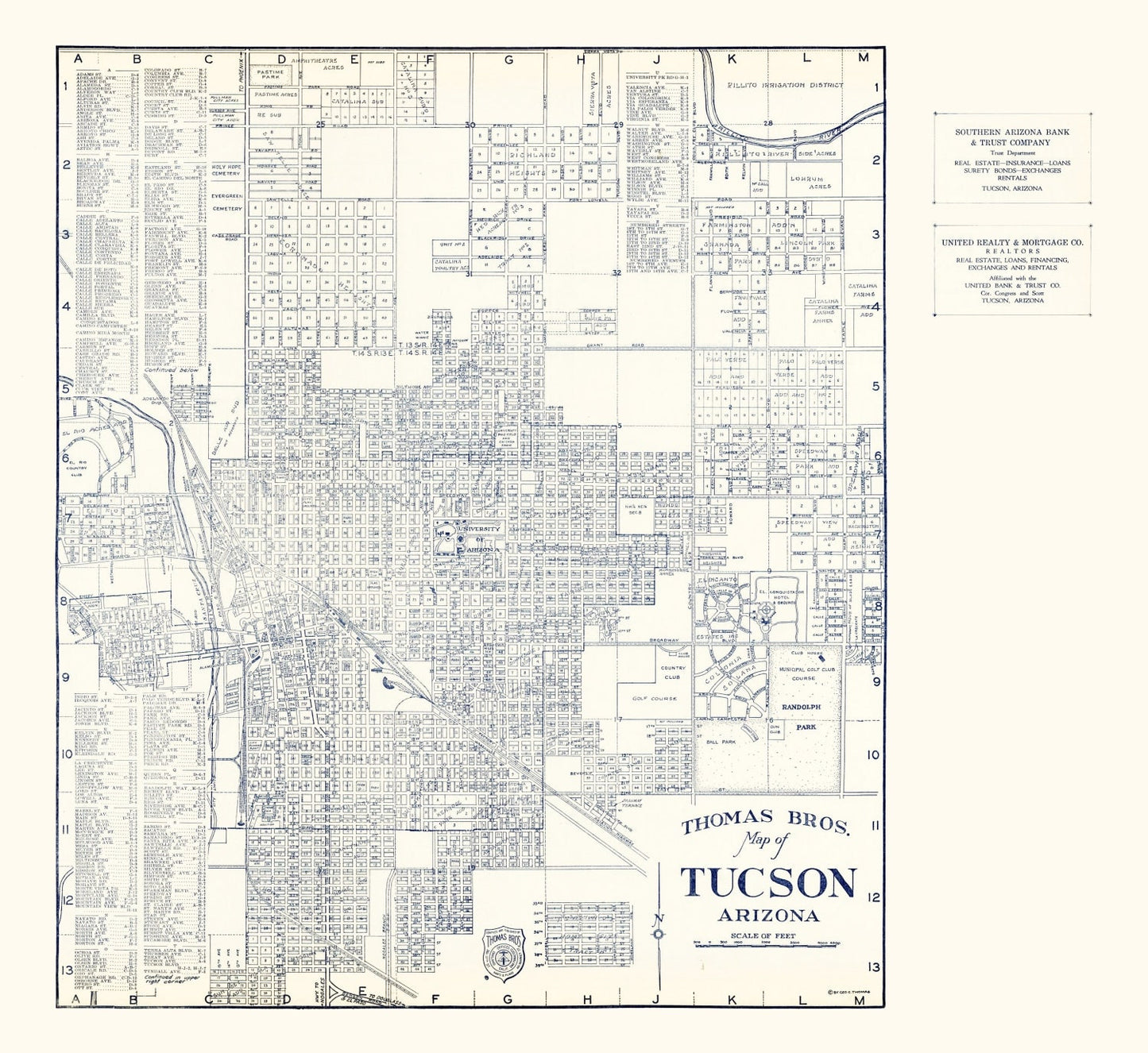 Vintage Map of Tucson, Arizona, 1920