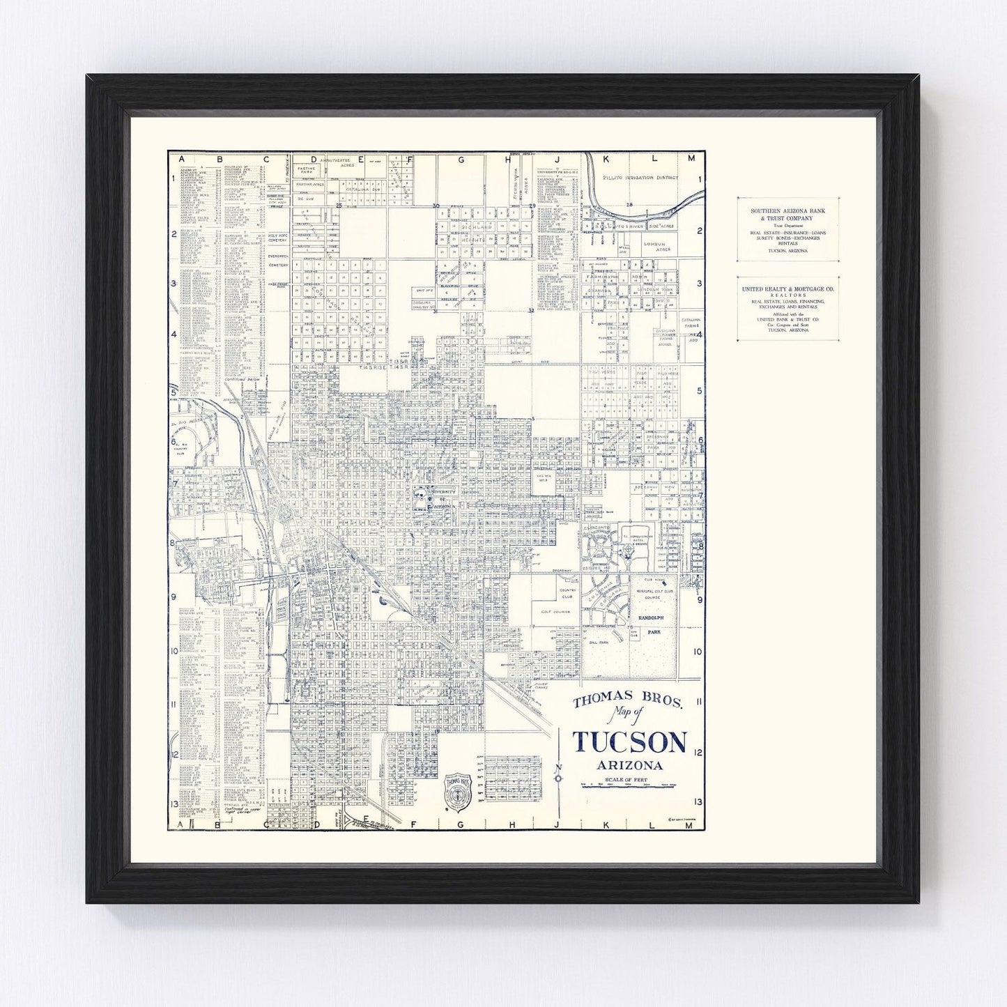 Vintage map of Tucson, Arizona, 1920