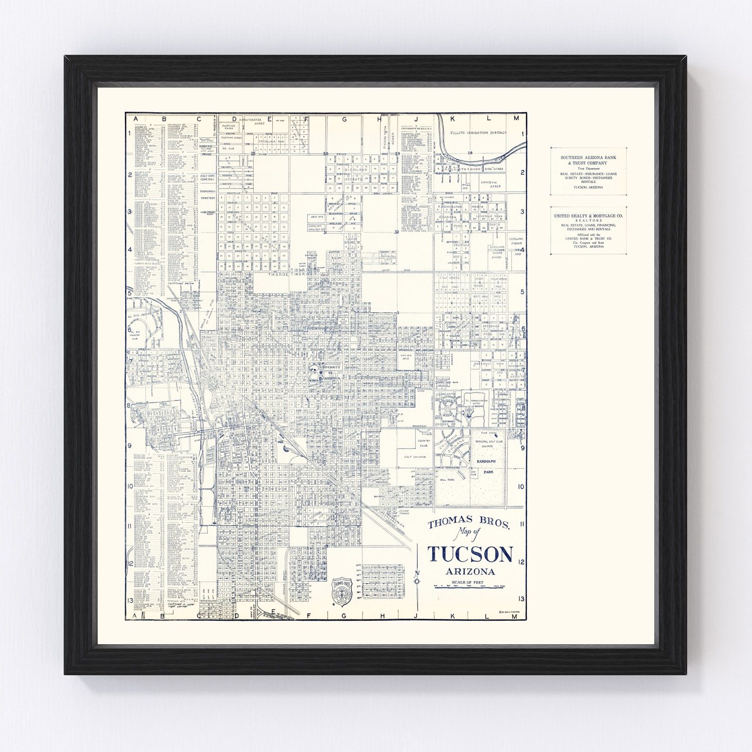 Vintage map of Tucson, Arizona, 1920