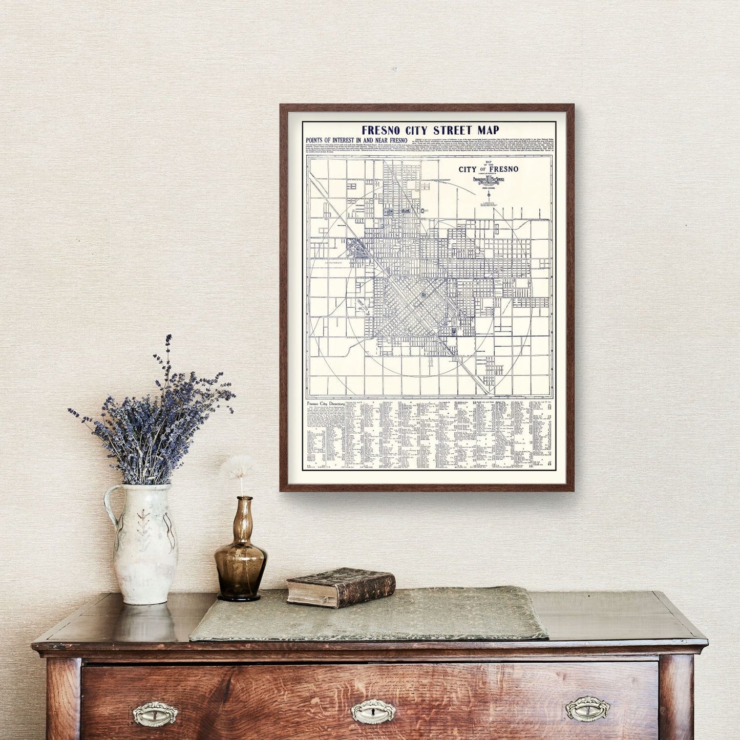 Vintage Map of Fresno, California, 1925