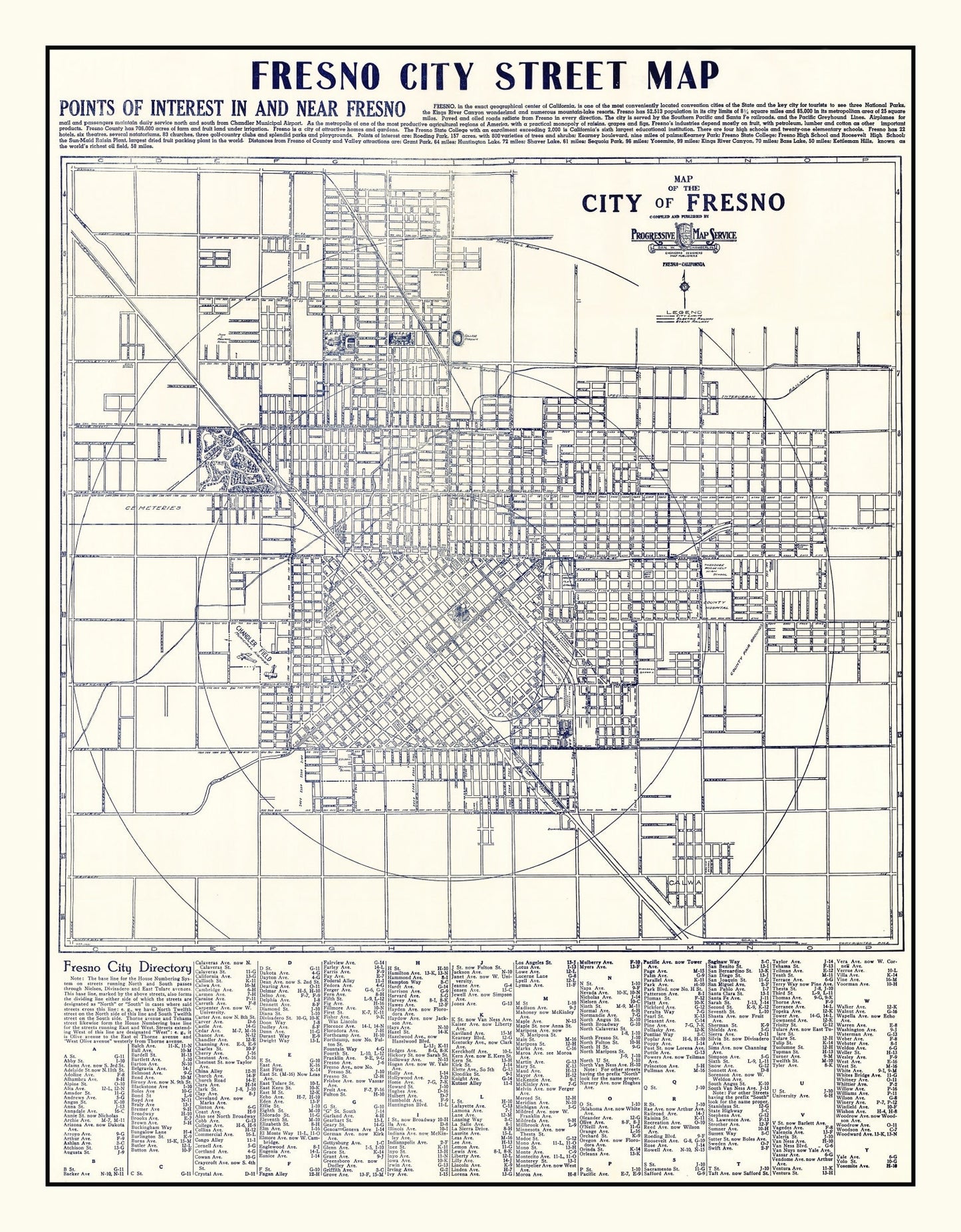 Vintage Map of Fresno, California, 1925