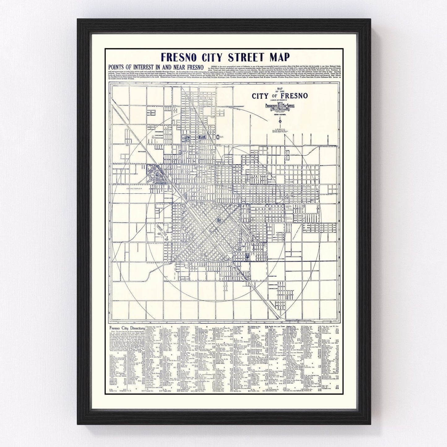 vintage map of Fresno, California, 1925
