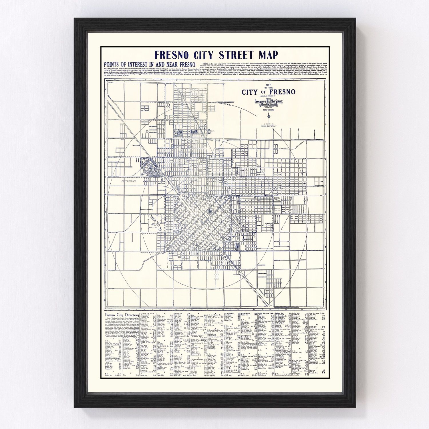 vintage map of Fresno, California, 1925