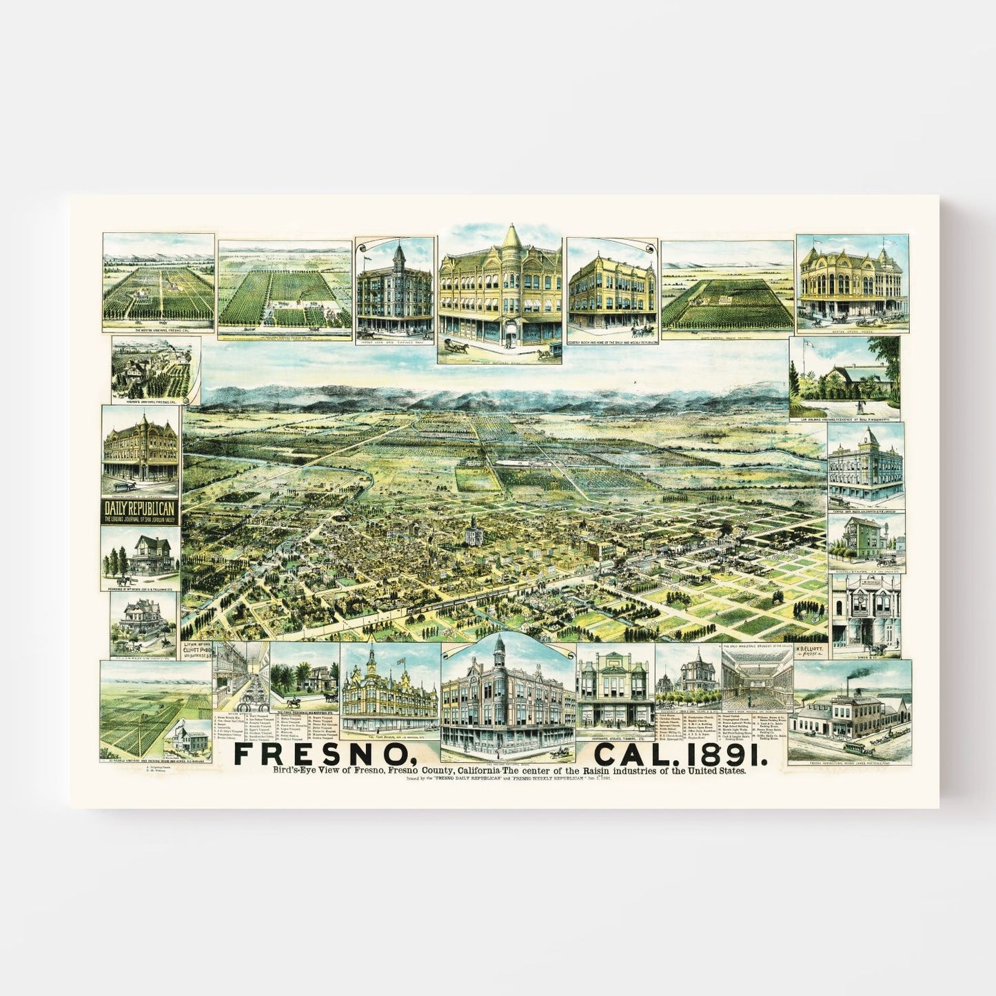 Vintage Map of Fresno, California, 1891