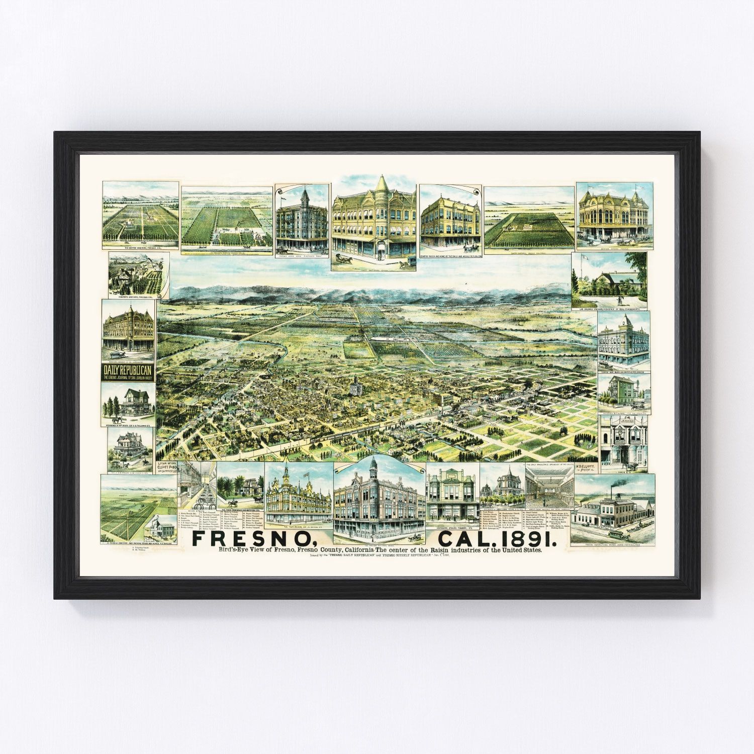 vintage map of Fresno, California, 1891